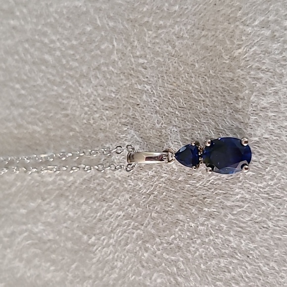 STERLING SILVER CREATED BLUE SAPPHIRE WITH DIAMOND ACCENT PENDANT APPROX 18" - Picture 12 of 15